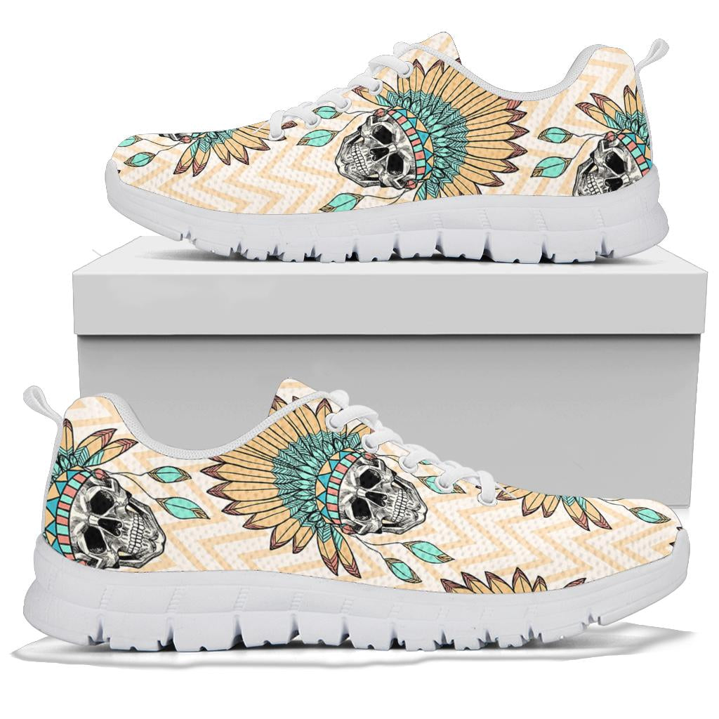 Indian Skull Pattern  Sneakers White Bottom Shoes
