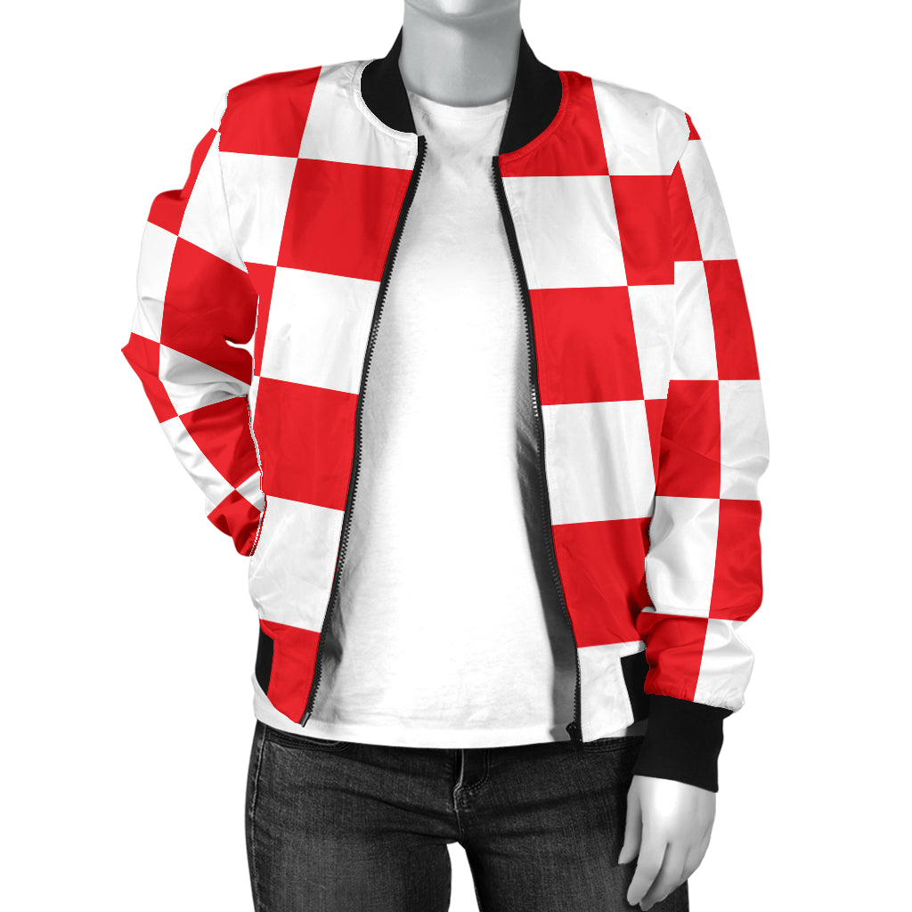 Checkered Red Pattern Print Design 04 Women's Bomber Jacket