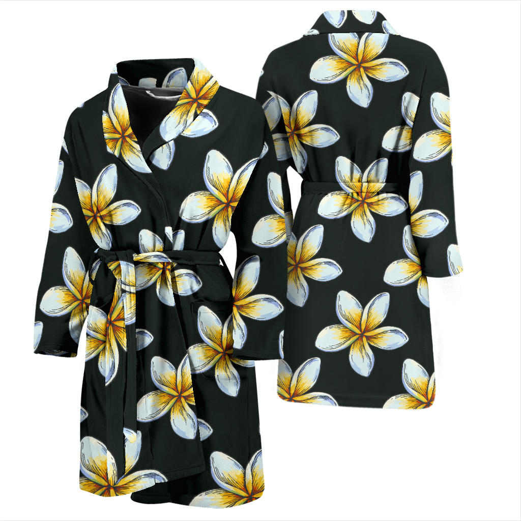 White Plumeria Pattern Print Design PM022 Men Bathrobe