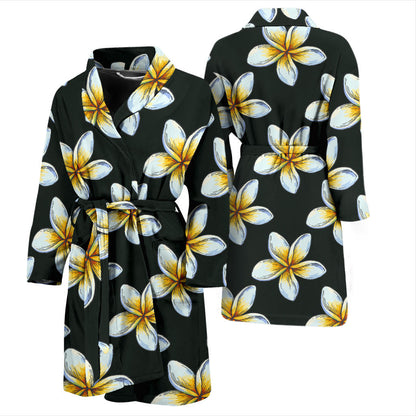 White Plumeria Pattern Print Design PM022 Men Bathrobe