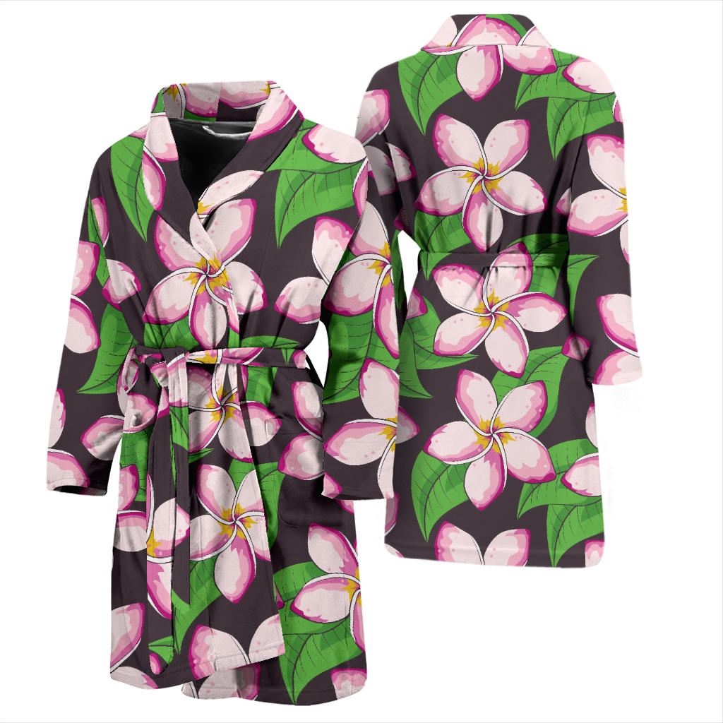 Pink Plumeria Pattern Print Design PM019 Men Bathrobe