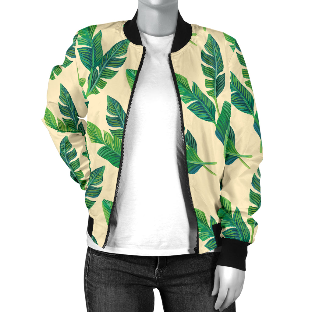 Banana Leaf Pattern Print Design 01 Women's Bomber Jacket