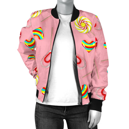 Lollipop Pattern Print Design LL05 Women Bomber Jacket