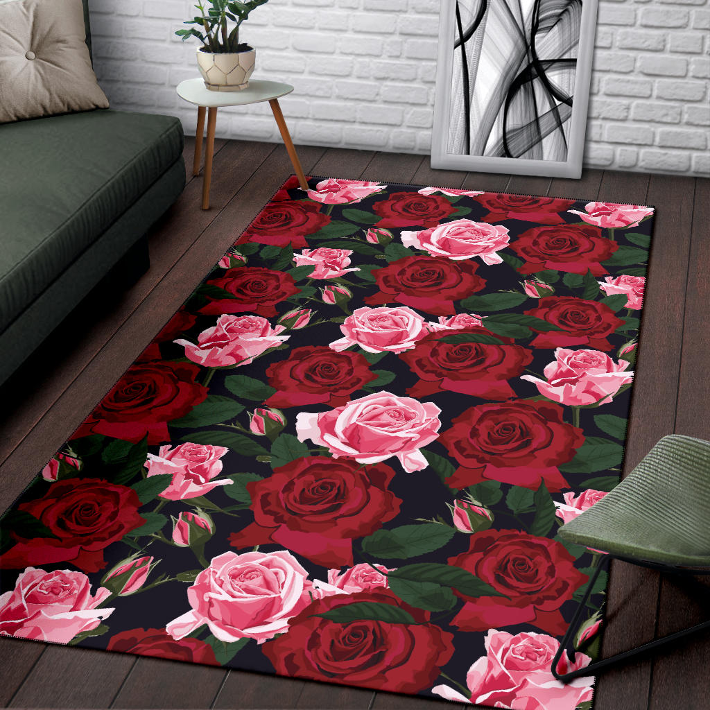 Rose Red Pink Pattern Print Design RO01 Area Rugs