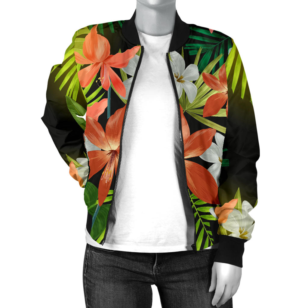 Amaryllis Pattern Print Design AL07 Women Bomber Jacket