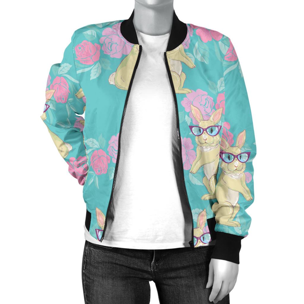Rabbit Pattern Print Design RB05 Women Bomber Jacket