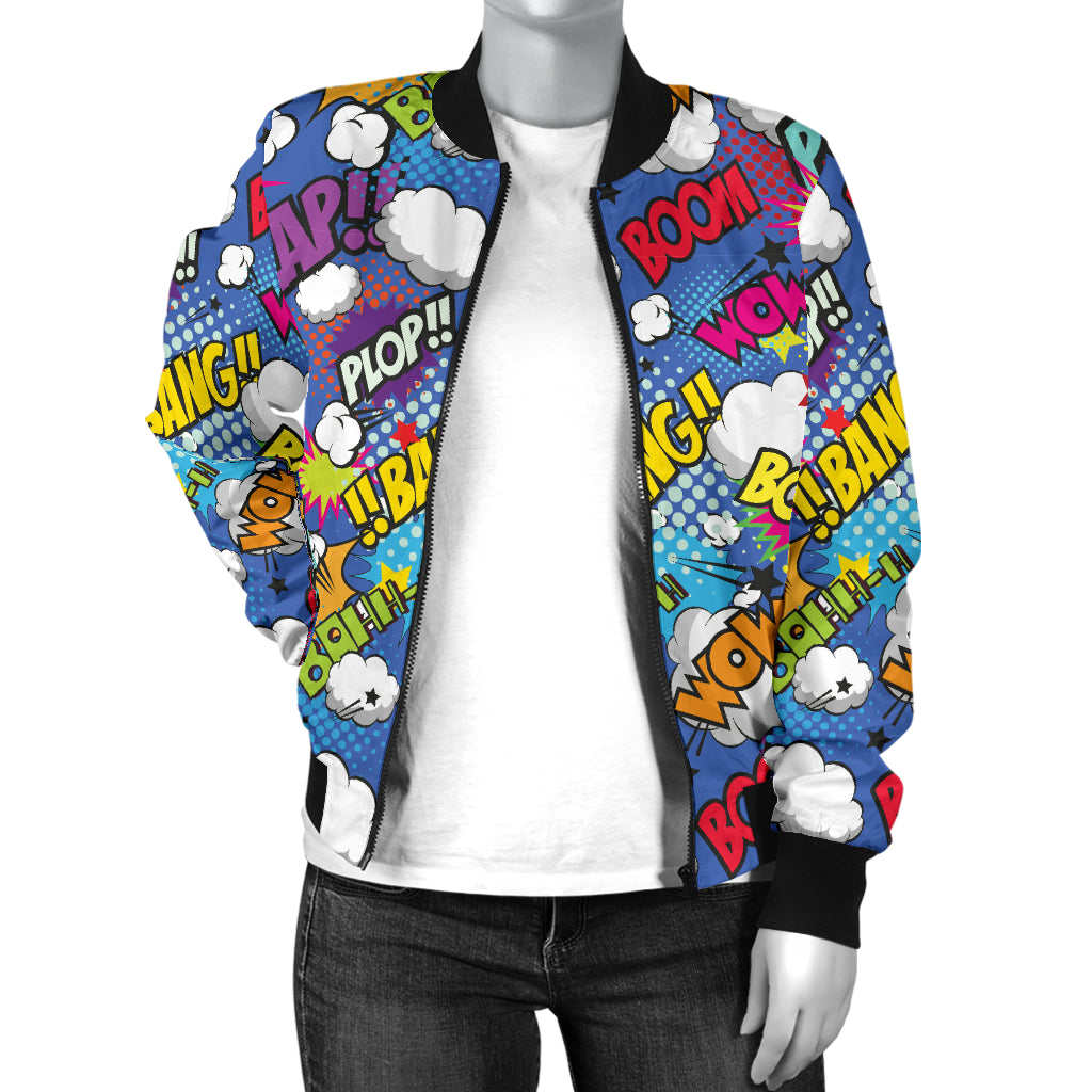 Comic Book Pattern Print Design 02 Women's Bomber Jacket