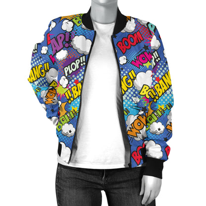 Comic Book Pattern Print Design 02 Women's Bomber Jacket