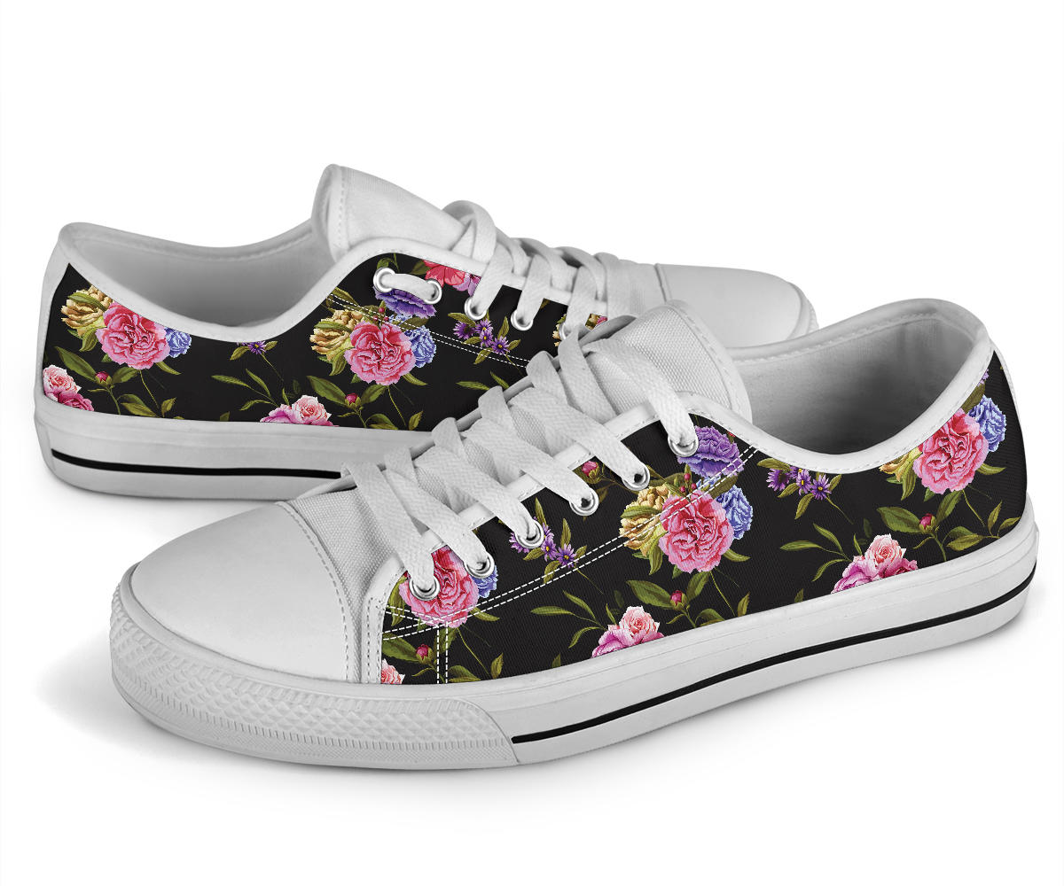 Carnations Pattern Print Design CN05 White Bottom Low Top Shoes