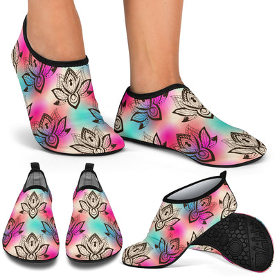 lotus Boho Pattern Print Design LO02 Aqua Water Shoes