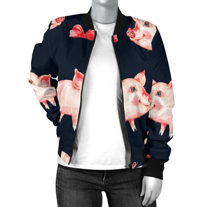 Pig Cute Pattern Print Design 02 Women's Bomber Jacket