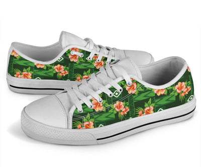 Hibiscus Pattern Print Design HB05 White Bottom Low Top Shoes