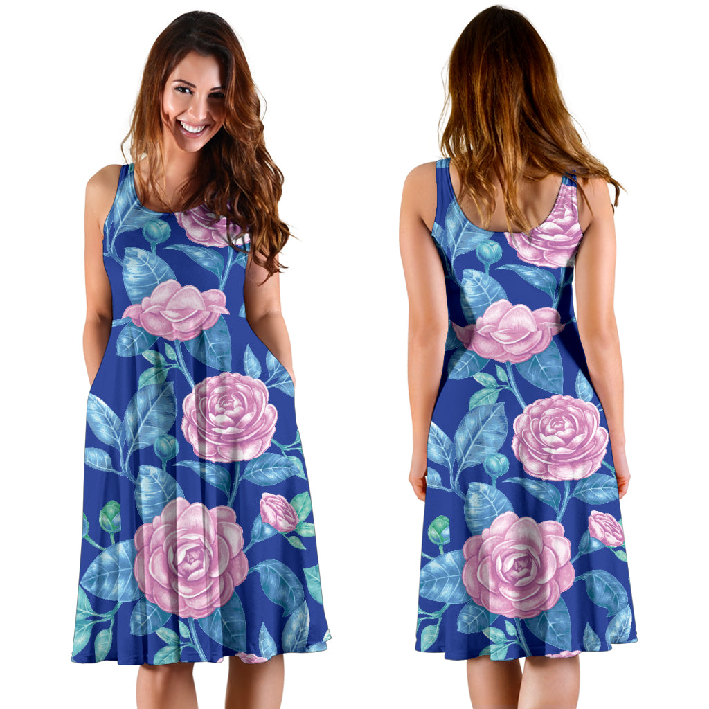 Camellia Pattern Print Design CM05 Midi Dress