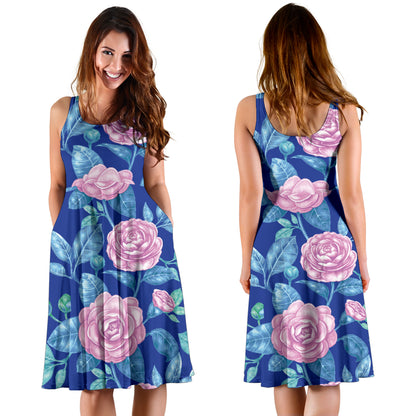 Camellia Pattern Print Design CM05 Midi Dress