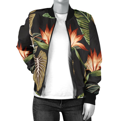 Tropical Flower Pattern Print Design TF014 Women Bomber Jacket