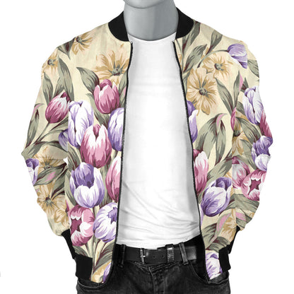 Tulip Pattern Print Design TP04 Men Bomber Jacket