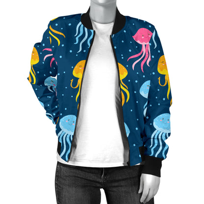 Jellyfish Pattern Print Design 04 Women's Bomber Jacket