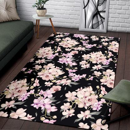 Orchid White Pattern Print Design OR03 Area Rugs