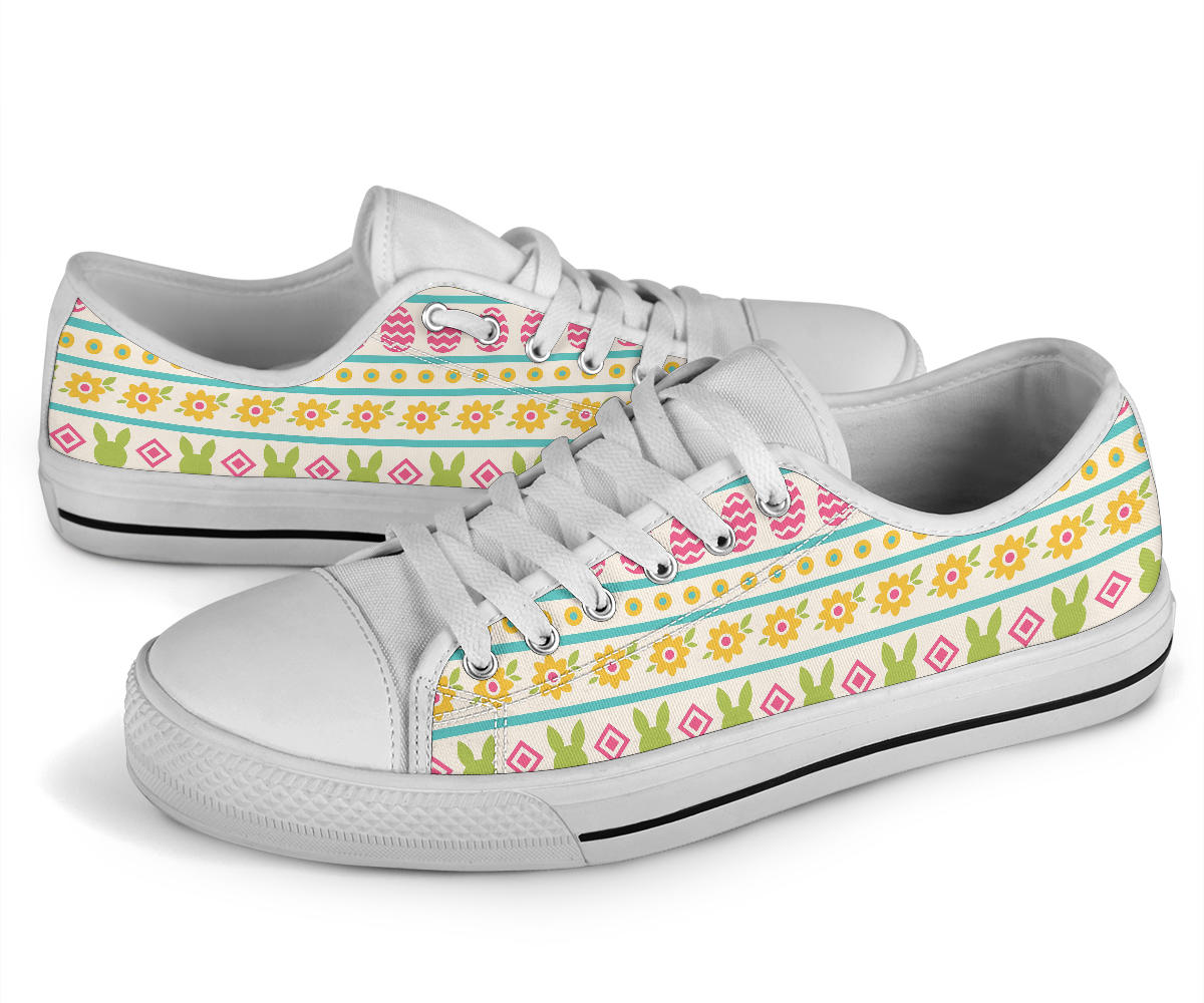 Easter Eggs Pattern Print Design RB016 White Bottom Low Top Shoes