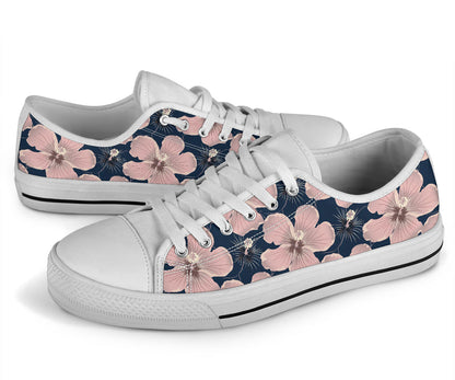 Plumeria Pattern Print Design PM018 White Bottom Low Top Shoes