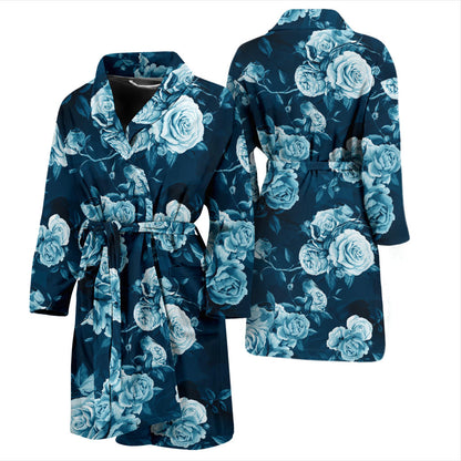 Rose Blue Pattern Print Design RO014 Men Bathrobe