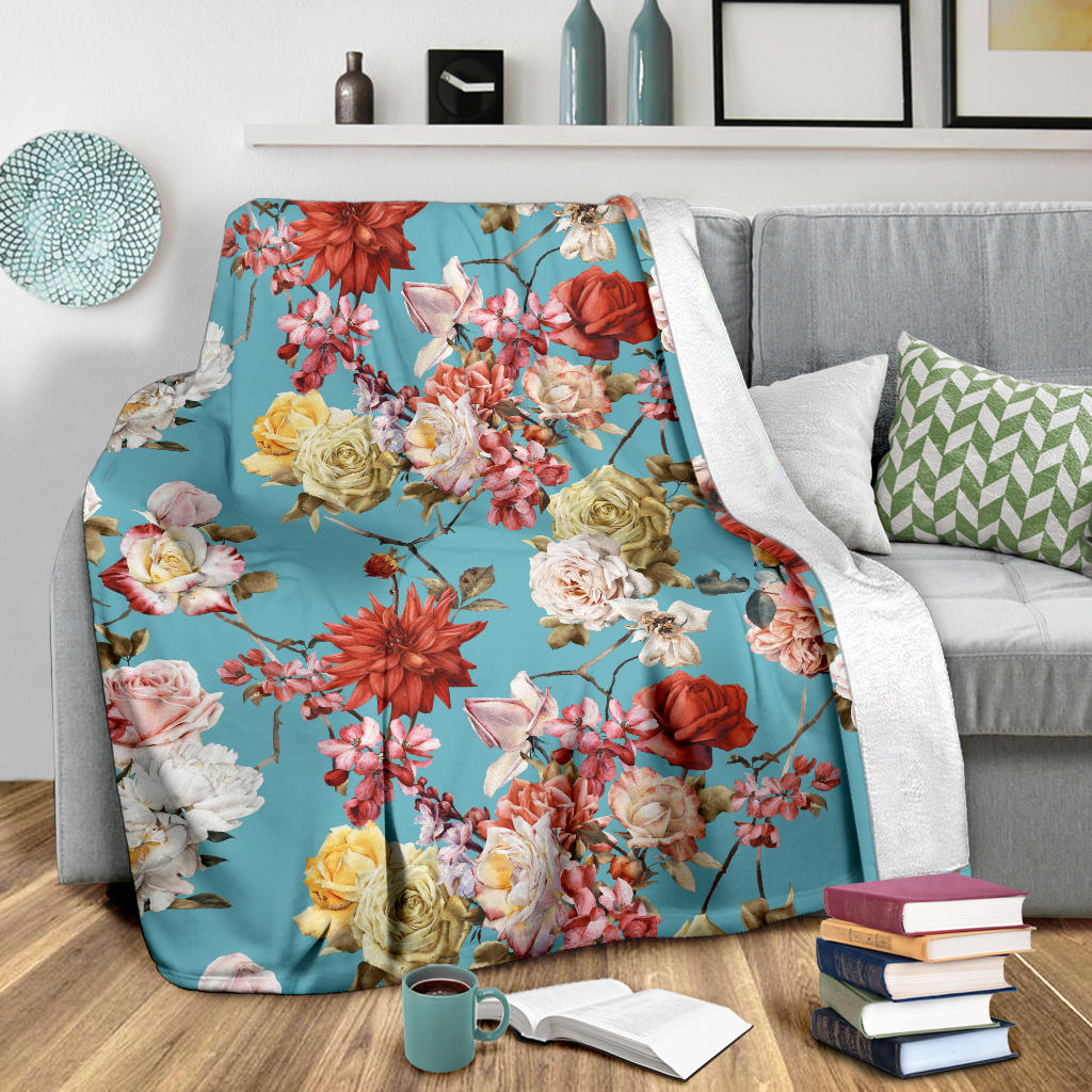 Summer Floral Pattern Print Design SF05 Fleece Blanket