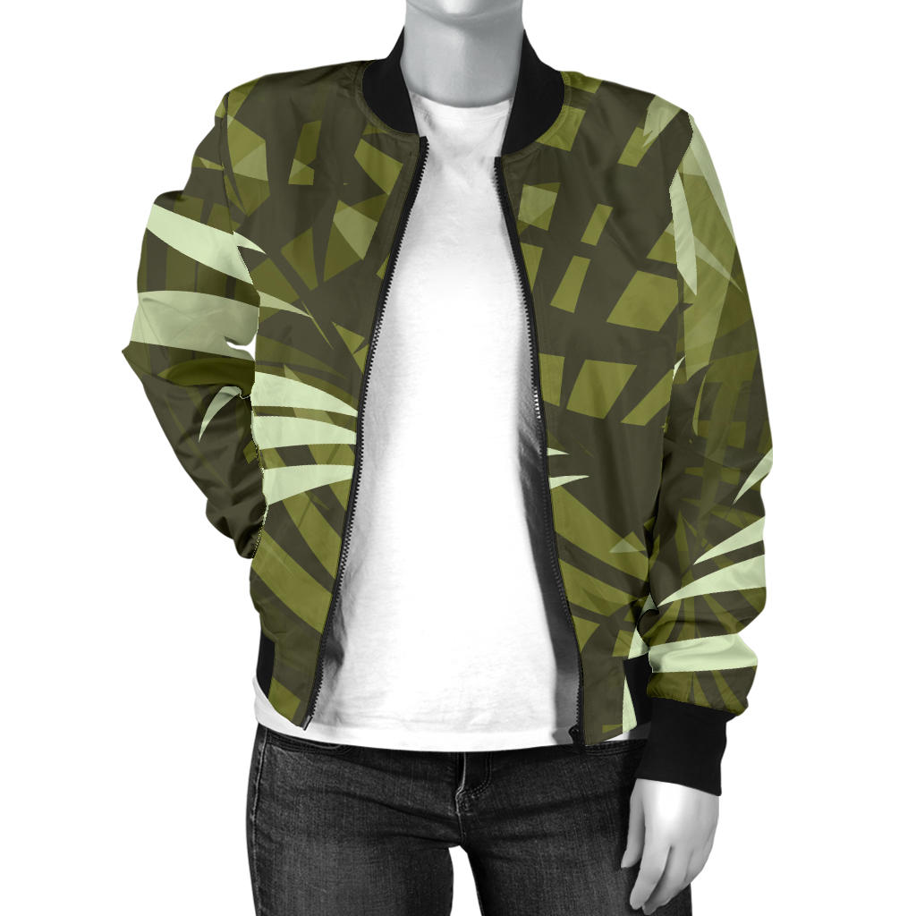 Palm Leaves Pattern Print Design PL05 Women Bomber Jacket