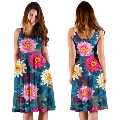Water Lily Pattern Print Design WL05 Midi Dress