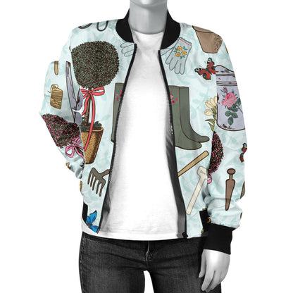 Gardening Pattern Print Design G01 Women Bomber Jacket