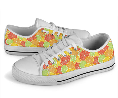 Grapefruit Pattern Print Design GF01 White Bottom Low Top Shoes