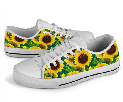 Sunflower Pattern Print Design SF02 White Bottom Low Top Shoes