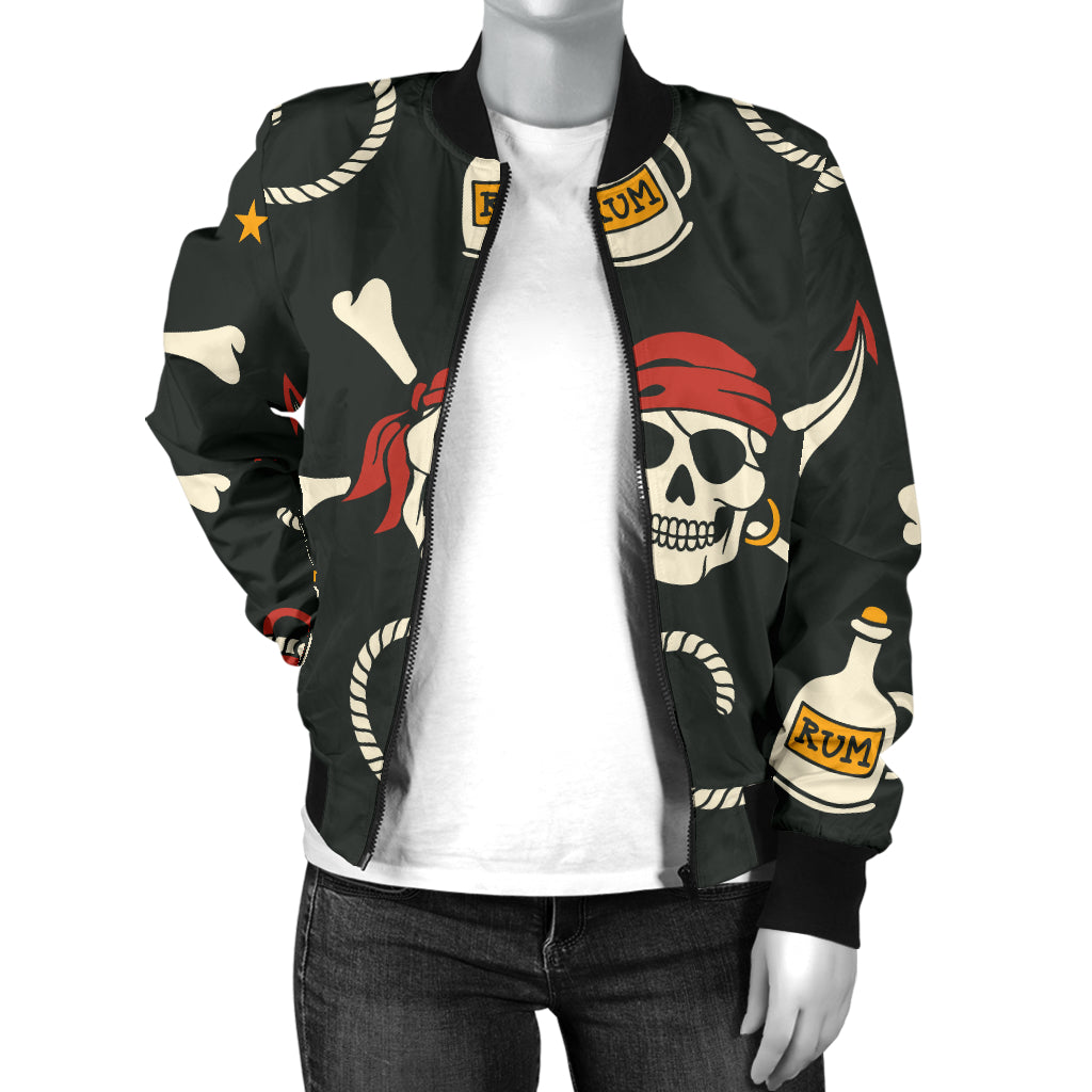 Pirate Pattern Print Design A02 Women's Bomber Jacket