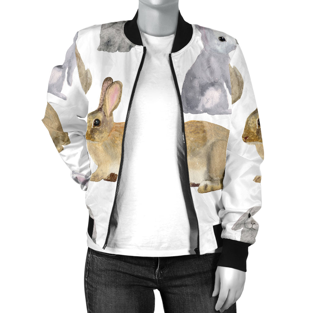Rabbit Pattern Print Design 02 Women's Bomber Jacket