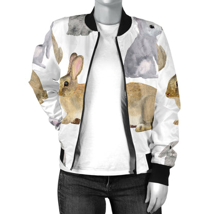 Rabbit Pattern Print Design 02 Women's Bomber Jacket