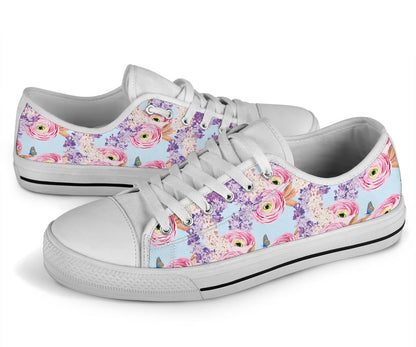 Lilac Pattern Print Design LI03 White Bottom Low Top Shoes