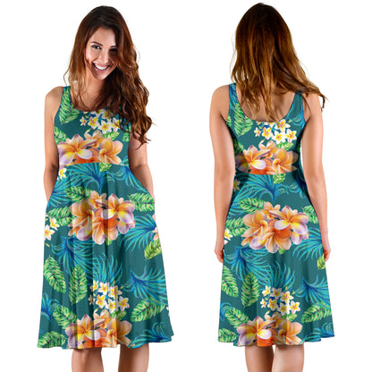 Plumeria Tropical Flower Design Print Midi Dress