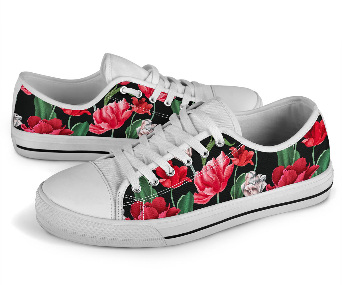 Tulip Pattern Print Design TP08 White Bottom Low Top Shoes
