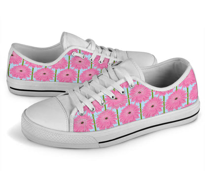 Gerberas Pattern Print Design GB01 White Bottom Low Top Shoes
