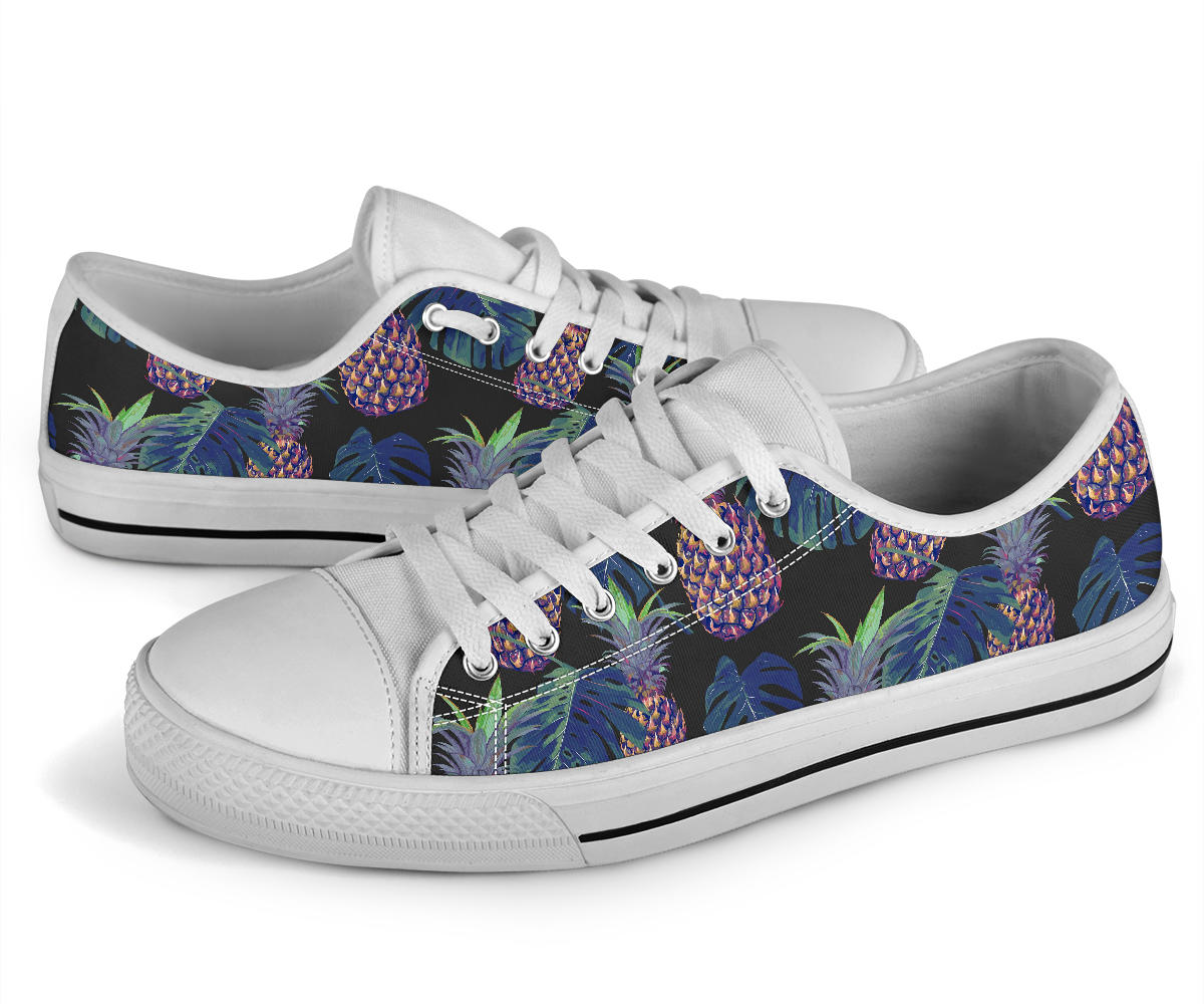 Pineapple Pattern Print Design PP04 White Bottom Low Top Shoes