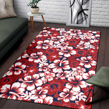 Red Hibiscus Pattern Print Design HB01 Area Rugs