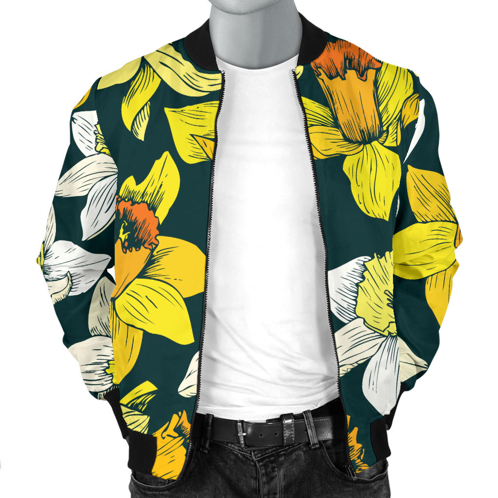 Daffodils Pattern Print Design DF02 Men Bomber Jacket