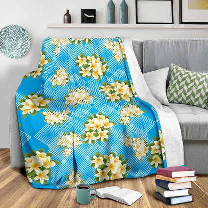 Yellow Plumeria Design Print Pattern Fleece Blanket