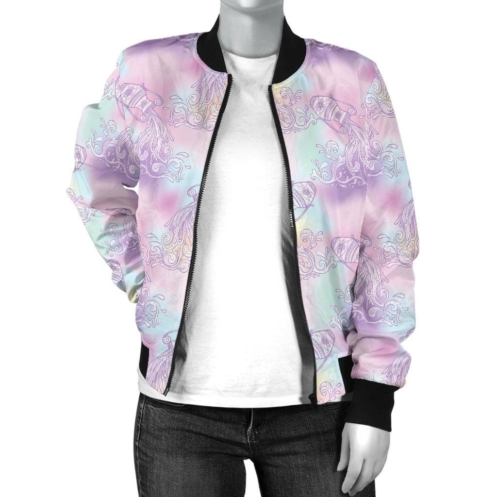 Aquarius Zodiac Pattern Print Design 01 Women's Bomber Jacket