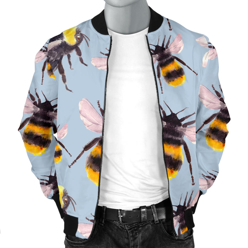Bee Pattern Print Design BEE08 Men Bomber Jacket