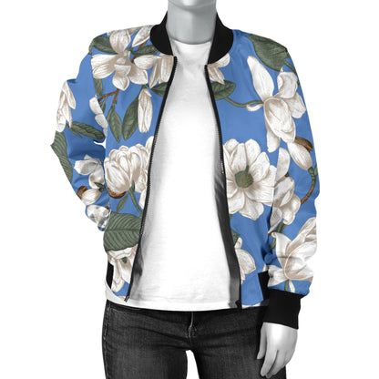 Magnolia Pattern Print Design 01 Women's Bomber Jacket