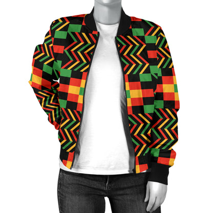 Kente Pattern Print Design 01 Women's Bomber Jacket