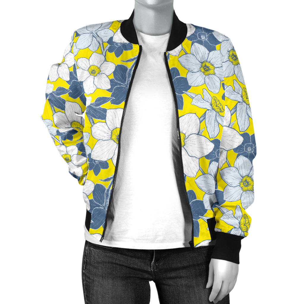 Daffodils Pattern Print Design 01 Women's Bomber Jacket