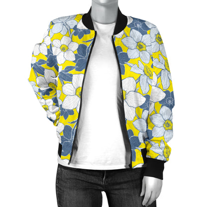 Daffodils Pattern Print Design 01 Women's Bomber Jacket