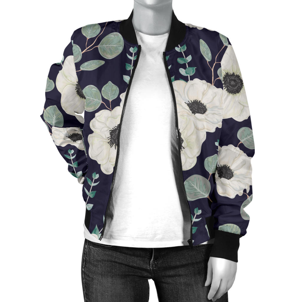 Anemone Pattern Print Design AM01 Women Bomber Jacket