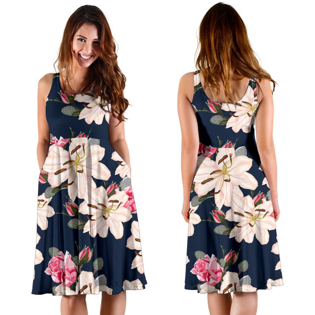 Lily Pattern Print Design LY04 Midi Dress